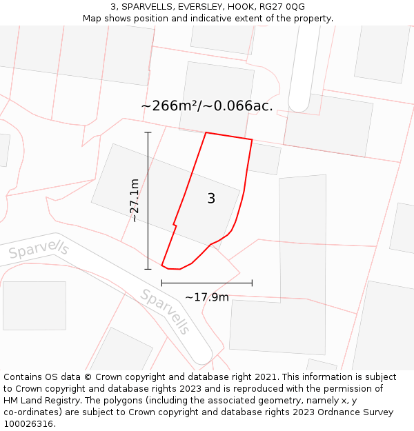 3, SPARVELLS, EVERSLEY, HOOK, RG27 0QG: Plot and title map