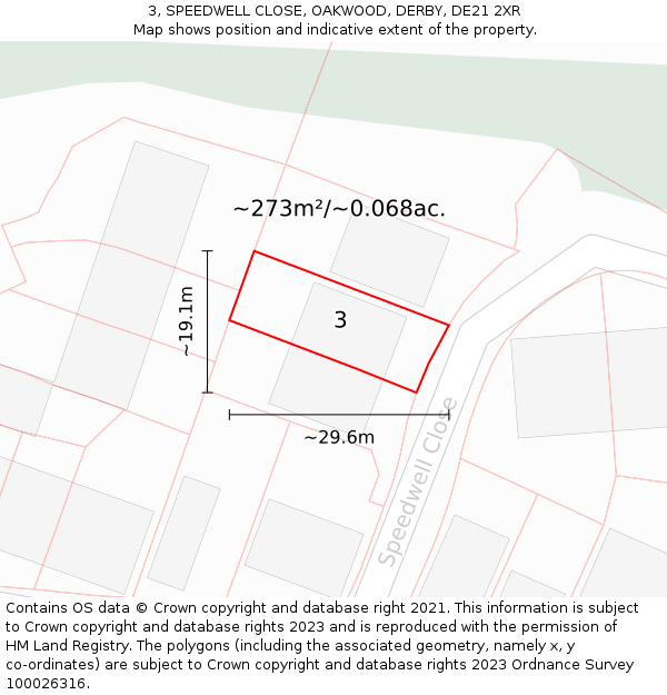 3, SPEEDWELL CLOSE, OAKWOOD, DERBY, DE21 2XR: Plot and title map