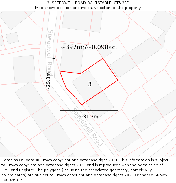 3, SPEEDWELL ROAD, WHITSTABLE, CT5 3RD: Plot and title map