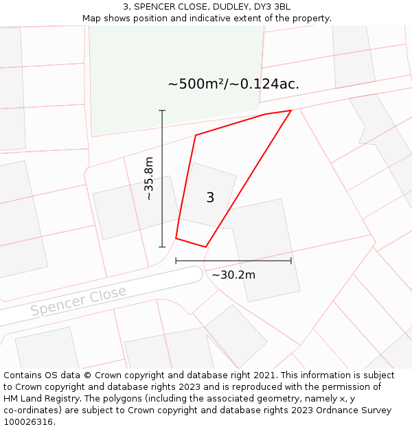 3, SPENCER CLOSE, DUDLEY, DY3 3BL: Plot and title map