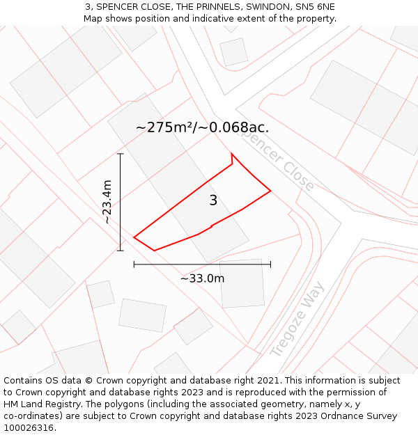 3, SPENCER CLOSE, THE PRINNELS, SWINDON, SN5 6NE: Plot and title map