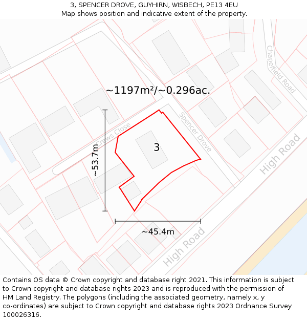 3, SPENCER DROVE, GUYHIRN, WISBECH, PE13 4EU: Plot and title map