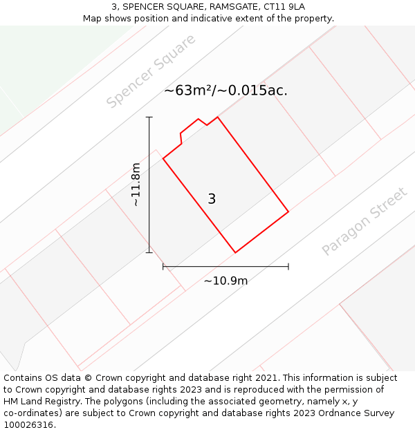 3, SPENCER SQUARE, RAMSGATE, CT11 9LA: Plot and title map