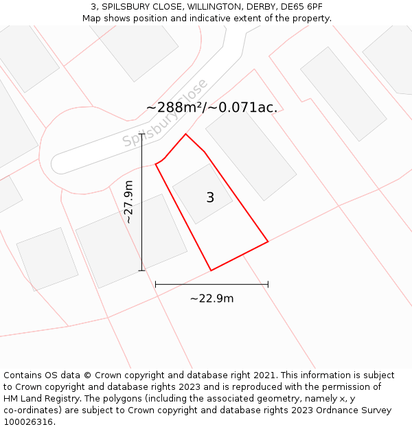 3, SPILSBURY CLOSE, WILLINGTON, DERBY, DE65 6PF: Plot and title map