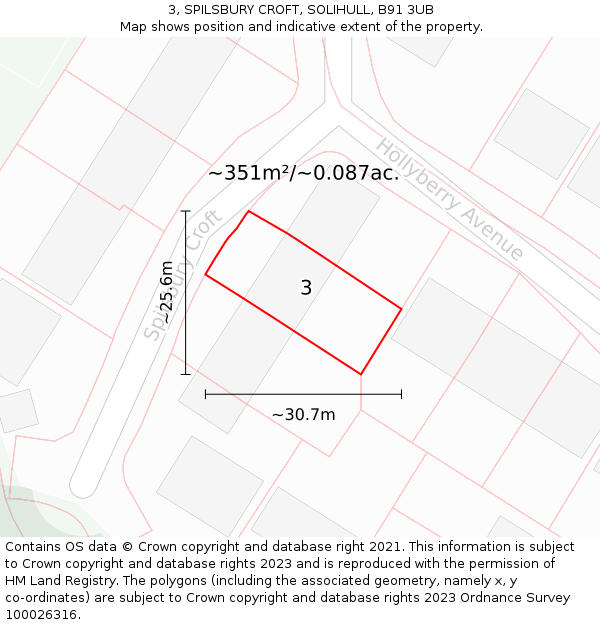 3, SPILSBURY CROFT, SOLIHULL, B91 3UB: Plot and title map