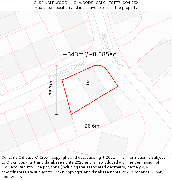 3, SPINDLE WOOD, HIGHWOODS, COLCHESTER, CO4 9SX: Plot and title map