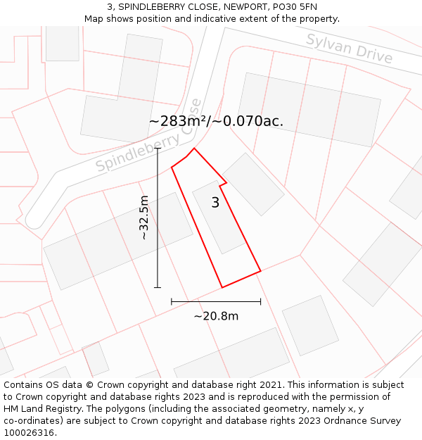 3, SPINDLEBERRY CLOSE, NEWPORT, PO30 5FN: Plot and title map