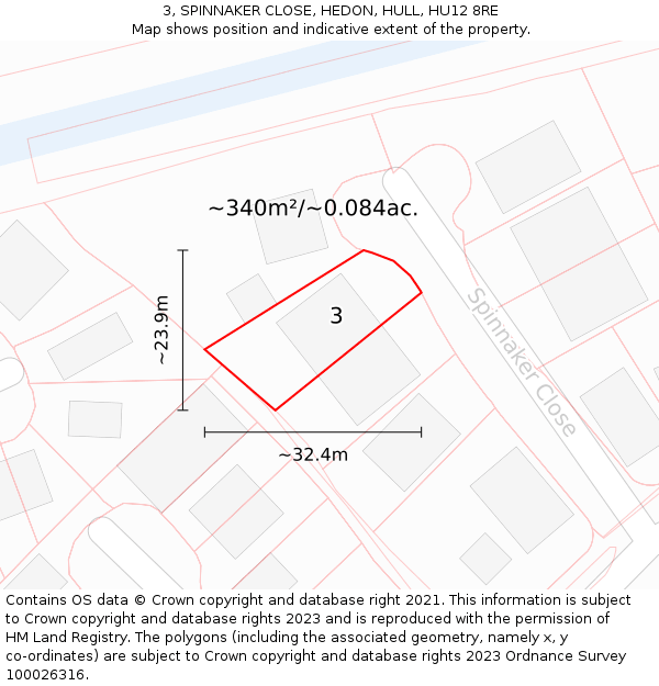 3, SPINNAKER CLOSE, HEDON, HULL, HU12 8RE: Plot and title map