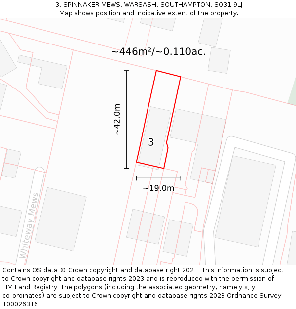 3, SPINNAKER MEWS, WARSASH, SOUTHAMPTON, SO31 9LJ: Plot and title map