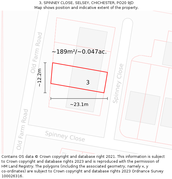 3, SPINNEY CLOSE, SELSEY, CHICHESTER, PO20 9JD: Plot and title map