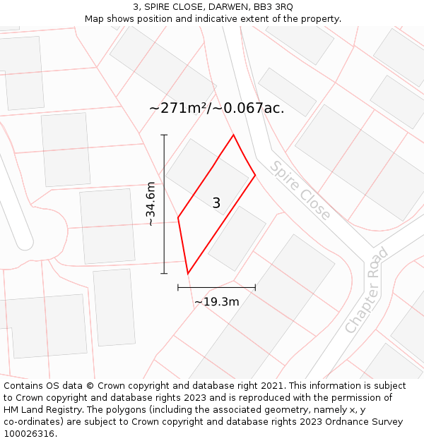 3, SPIRE CLOSE, DARWEN, BB3 3RQ: Plot and title map