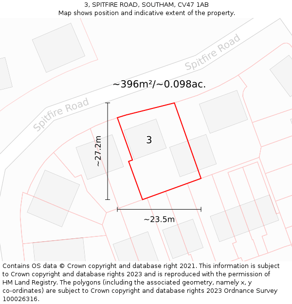 3, SPITFIRE ROAD, SOUTHAM, CV47 1AB: Plot and title map