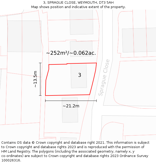 3, SPRAGUE CLOSE, WEYMOUTH, DT3 5AH: Plot and title map