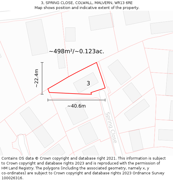 3, SPRING CLOSE, COLWALL, MALVERN, WR13 6RE: Plot and title map