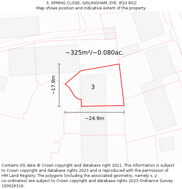 3, SPRING CLOSE, GISLINGHAM, EYE, IP23 8GZ: Plot and title map