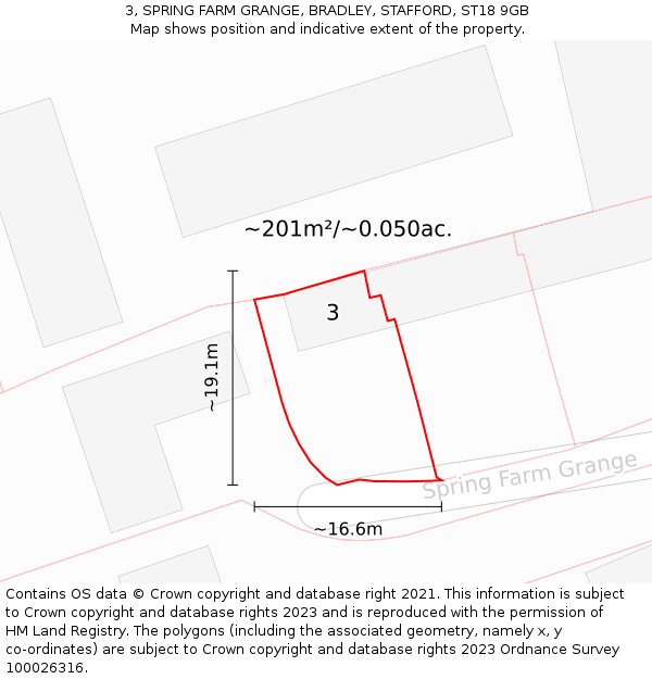 3, SPRING FARM GRANGE, BRADLEY, STAFFORD, ST18 9GB: Plot and title map