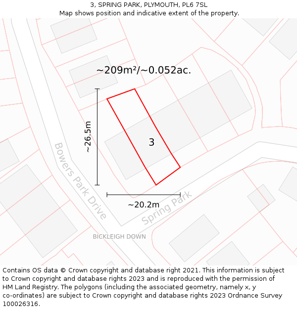 3, SPRING PARK, PLYMOUTH, PL6 7SL: Plot and title map