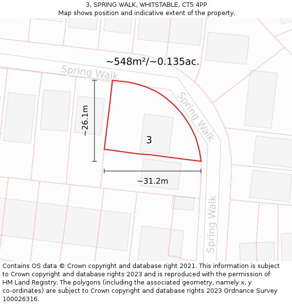 3, SPRING WALK, WHITSTABLE, CT5 4PP: Plot and title map