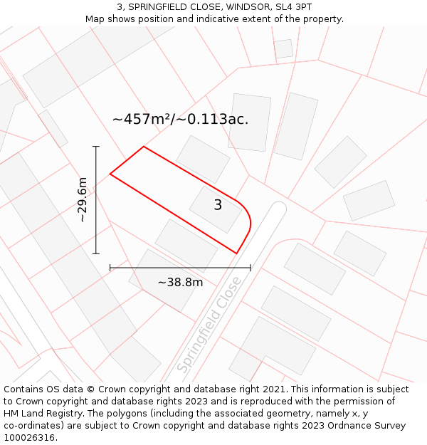3, SPRINGFIELD CLOSE, WINDSOR, SL4 3PT: Plot and title map