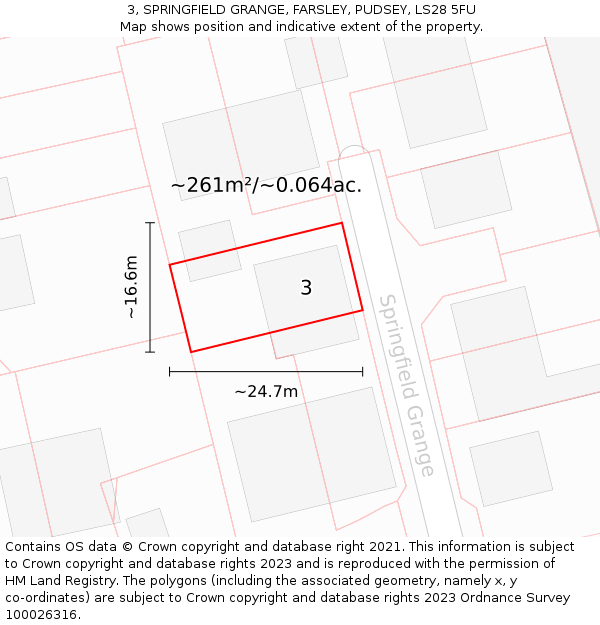 3, SPRINGFIELD GRANGE, FARSLEY, PUDSEY, LS28 5FU: Plot and title map