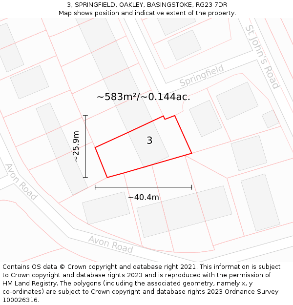 3, SPRINGFIELD, OAKLEY, BASINGSTOKE, RG23 7DR: Plot and title map