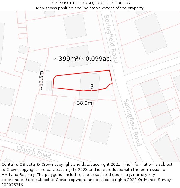 3, SPRINGFIELD ROAD, POOLE, BH14 0LG: Plot and title map