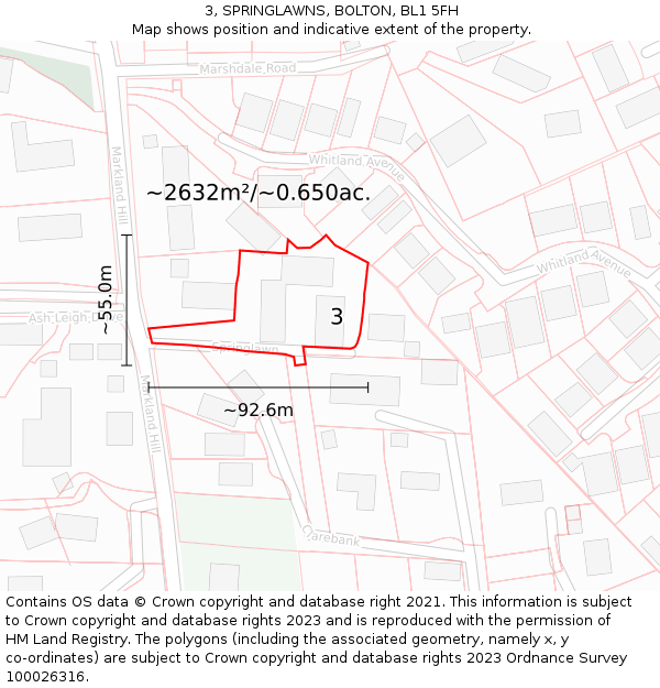 3, SPRINGLAWNS, BOLTON, BL1 5FH: Plot and title map