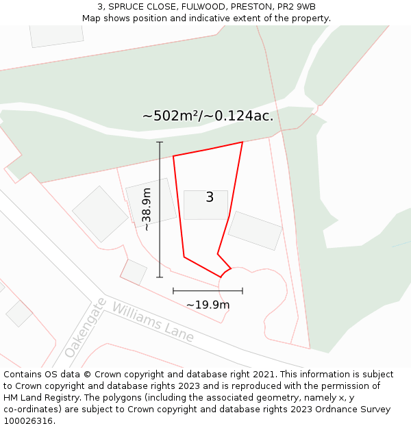 3, SPRUCE CLOSE, FULWOOD, PRESTON, PR2 9WB: Plot and title map