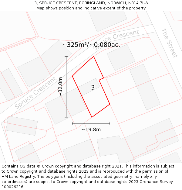 3, SPRUCE CRESCENT, PORINGLAND, NORWICH, NR14 7UA: Plot and title map