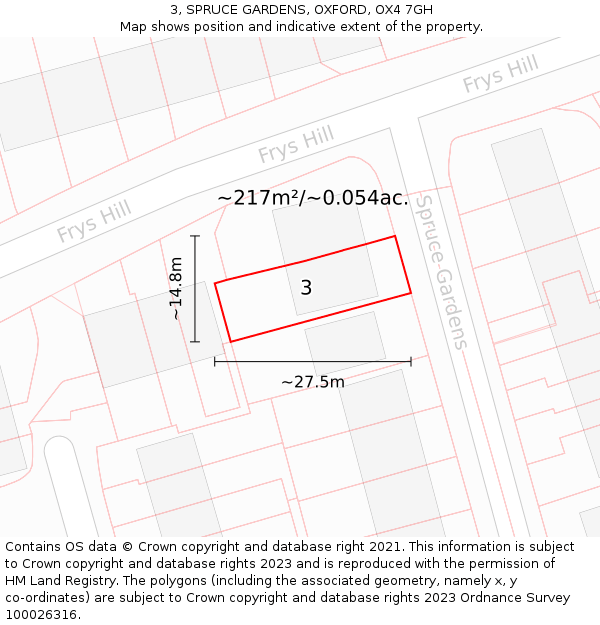 3, SPRUCE GARDENS, OXFORD, OX4 7GH: Plot and title map