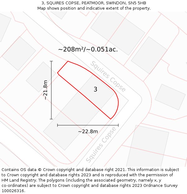 3, SQUIRES COPSE, PEATMOOR, SWINDON, SN5 5HB: Plot and title map