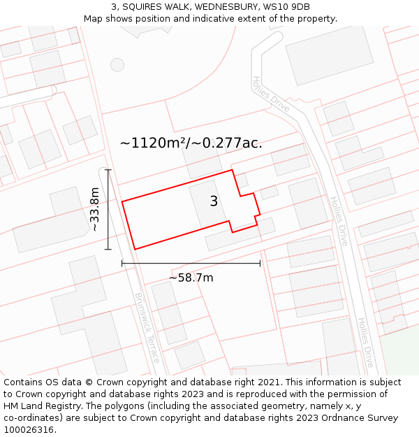 3, SQUIRES WALK, WEDNESBURY, WS10 9DB: Plot and title map