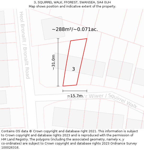 3, SQUIRREL WALK, FFOREST, SWANSEA, SA4 0UH: Plot and title map