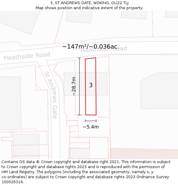 3, ST ANDREWS GATE, WOKING, GU22 7LJ: Plot and title map