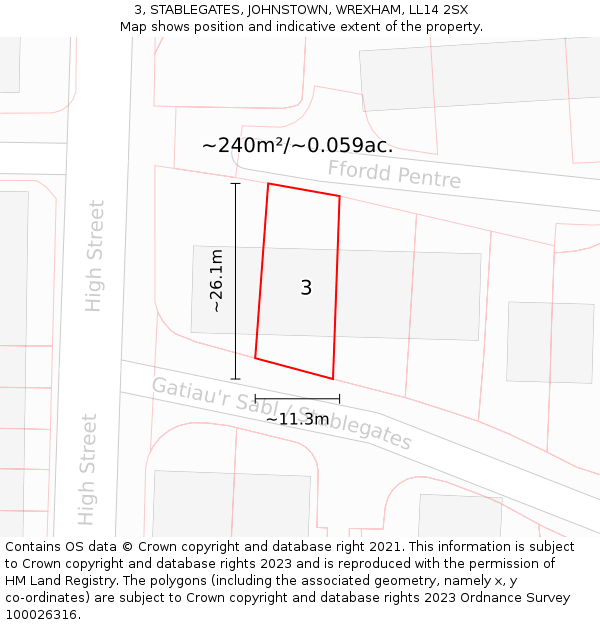 3, STABLEGATES, JOHNSTOWN, WREXHAM, LL14 2SX: Plot and title map
