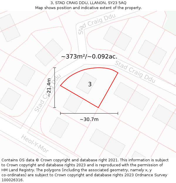 3, STAD CRAIG DDU, LLANON, SY23 5AQ: Plot and title map