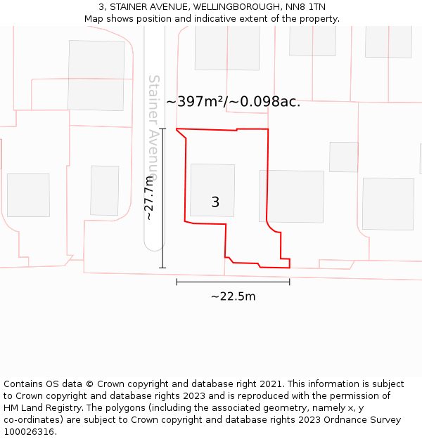 3, STAINER AVENUE, WELLINGBOROUGH, NN8 1TN: Plot and title map