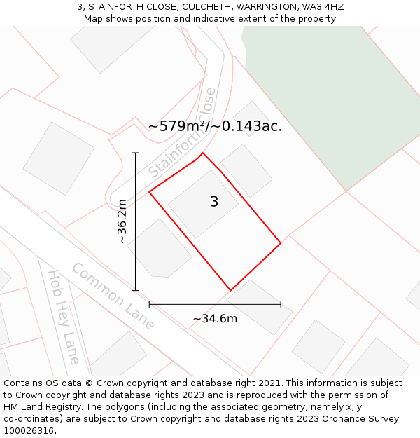 3, STAINFORTH CLOSE, CULCHETH, WARRINGTON, WA3 4HZ: Plot and title map