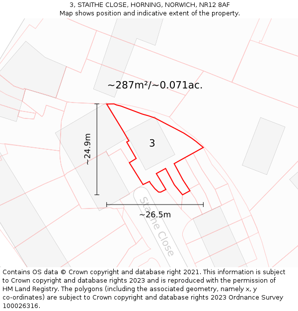 3, STAITHE CLOSE, HORNING, NORWICH, NR12 8AF: Plot and title map