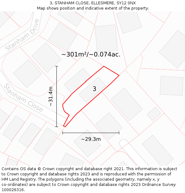 3, STANHAM CLOSE, ELLESMERE, SY12 0NX: Plot and title map