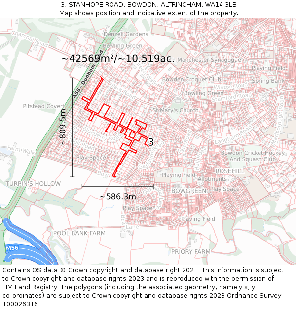 3, STANHOPE ROAD, BOWDON, ALTRINCHAM, WA14 3LB: Plot and title map