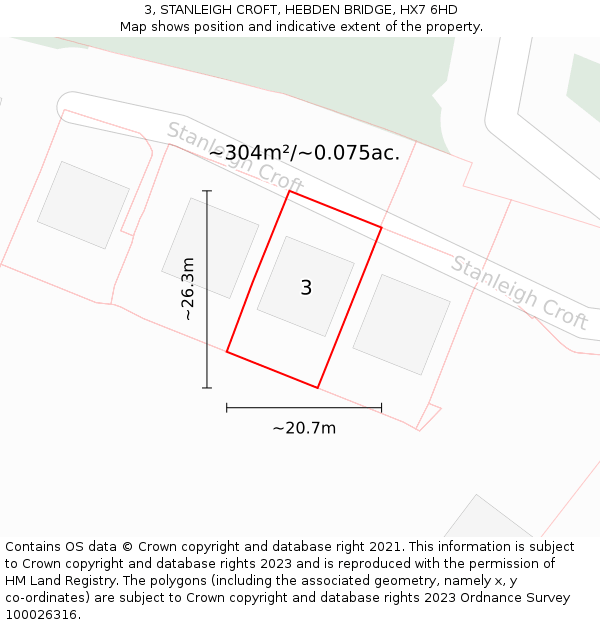 3, STANLEIGH CROFT, HEBDEN BRIDGE, HX7 6HD: Plot and title map