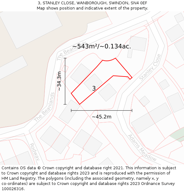 3, STANLEY CLOSE, WANBOROUGH, SWINDON, SN4 0EF: Plot and title map