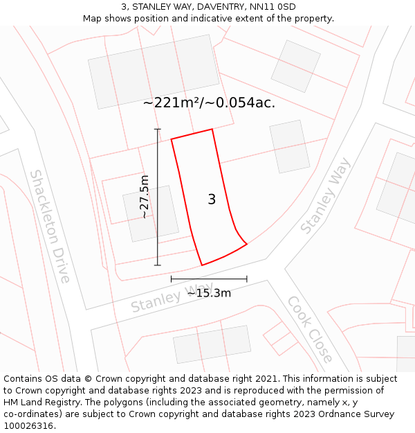 3, STANLEY WAY, DAVENTRY, NN11 0SD: Plot and title map