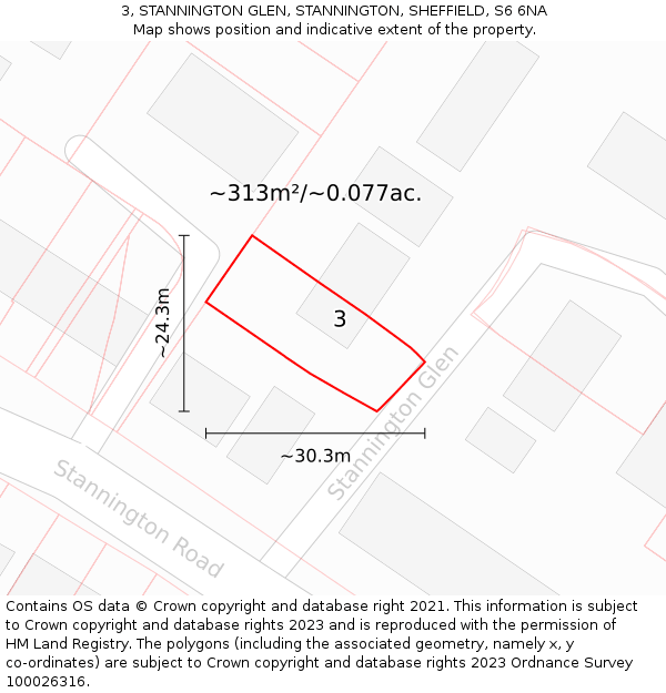 3, STANNINGTON GLEN, STANNINGTON, SHEFFIELD, S6 6NA: Plot and title map