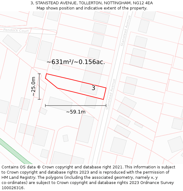 3, STANSTEAD AVENUE, TOLLERTON, NOTTINGHAM, NG12 4EA: Plot and title map