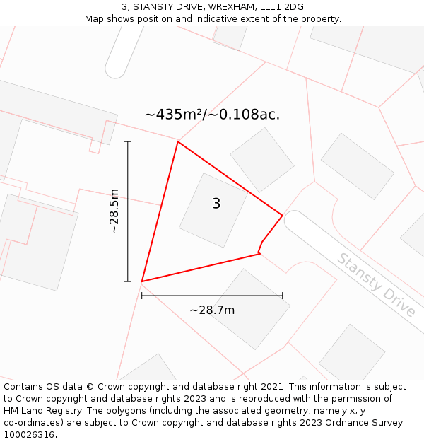 3, STANSTY DRIVE, WREXHAM, LL11 2DG: Plot and title map