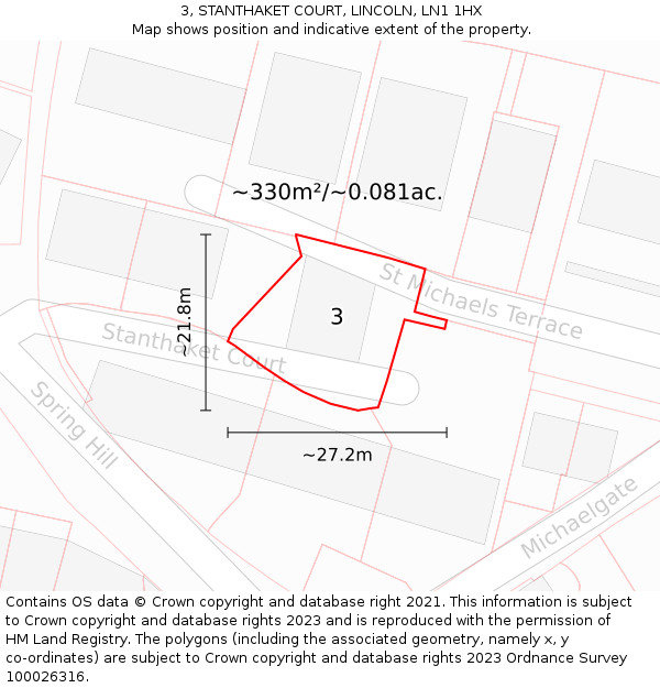 3, STANTHAKET COURT, LINCOLN, LN1 1HX: Plot and title map