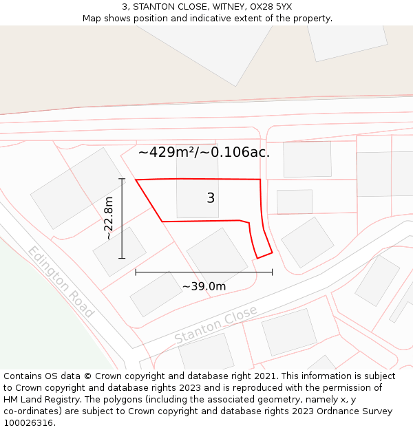 3, STANTON CLOSE, WITNEY, OX28 5YX: Plot and title map