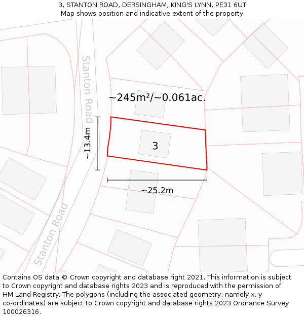 3, STANTON ROAD, DERSINGHAM, KING'S LYNN, PE31 6UT: Plot and title map